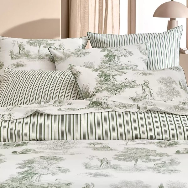 Garnier-Thiébaut - Parure de lit imprimée en percale de coton 80 fils/cm², Poésie Verde