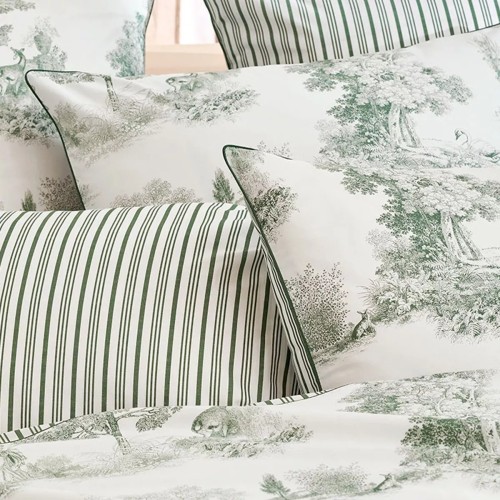 Garnier-Thiébaut - Taies d'oreiller imprimées en percale de coton 80 fils/cm², Poésie Verde