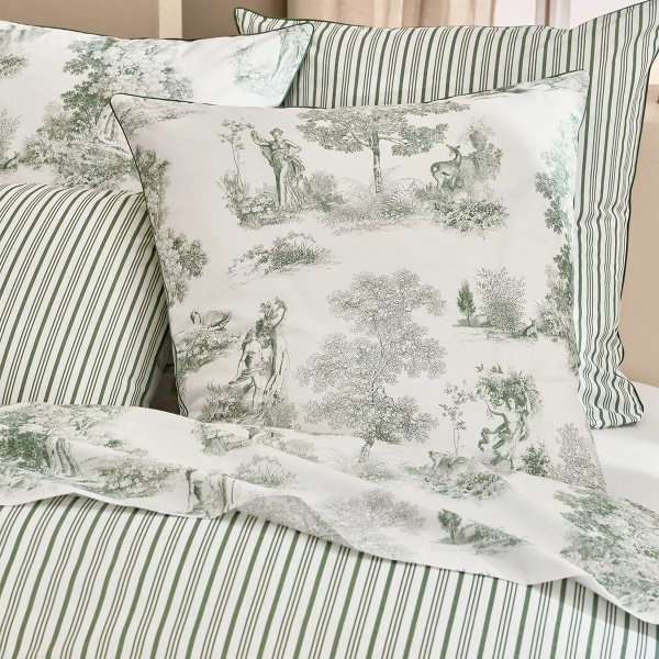 Garnier-Thiébaut - Taies d'oreiller imprimées en percale de coton 80 fils/cm², Poésie Verde