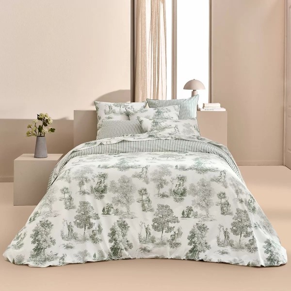 Garnier-Thiébaut - Housse de couette imprimée en percale de coton 80 fils/cm², Poésie Verde
