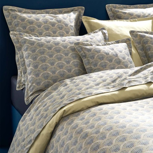 Garnier-Thiébaut - Parure de lit imprimée en satin de coton 120 fils/cm² Eventails Argile