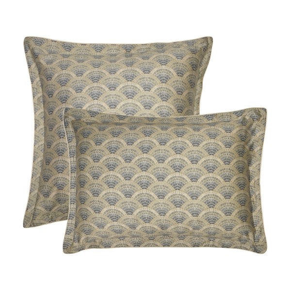 Garnier-Thiébaut - Taies d'oreiller imprimées en satin de coton 120 fils/cm² Eventails Argile