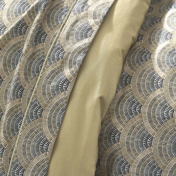 Garnier-Thiébaut - Housse de couette imprimée en satin de coton 120 fils/cm² Eventails Argile