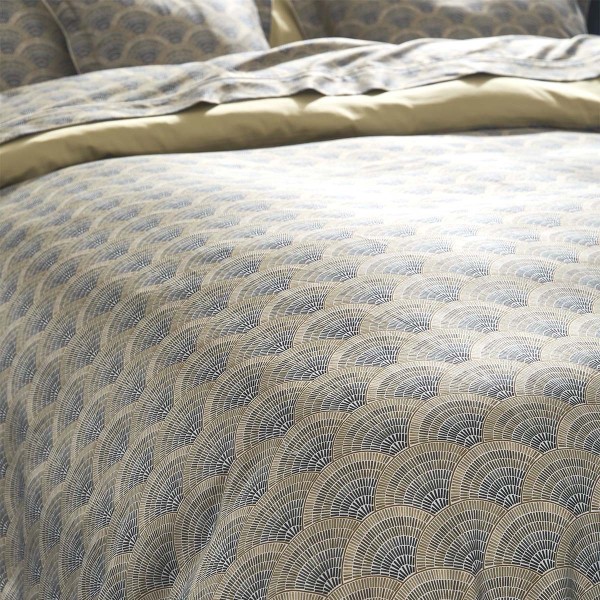 Garnier-Thiébaut - Housse de couette imprimée en satin de coton 120 fils/cm² Eventails Argile