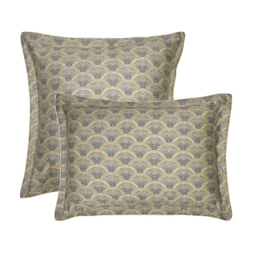 Garnier-Thiébaut - Taies d'oreiller imprimées en satin de coton 120 fils/cm² Eventails Argile