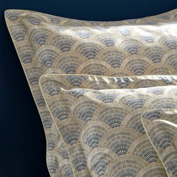 Garnier-Thiébaut - Taies d'oreiller imprimées en satin de coton 120 fils/cm² Eventails Argile
