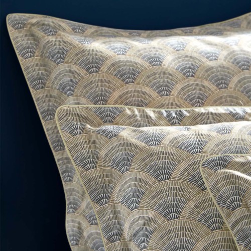 Garnier-Thiébaut - Taies d'oreiller imprimées en satin de coton 120 fils/cm² Eventails Argile