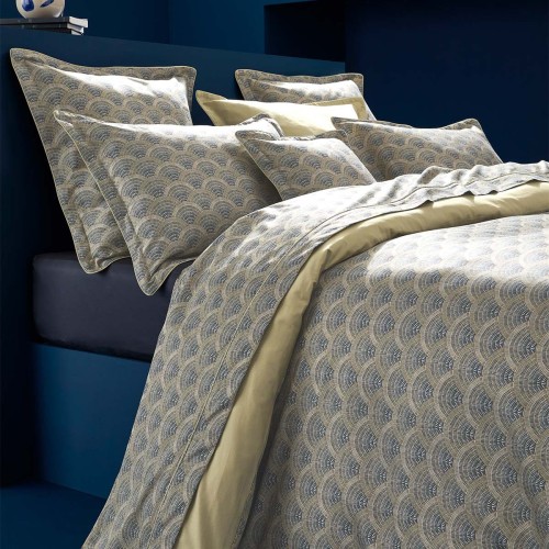 Garnier-Thiébaut - Tissu imprimé en satin de coton 120 fils/cm² Eventails Argile, Laize 300cm