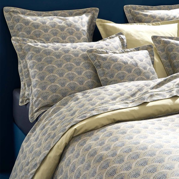 Garnier-Thiébaut - Tissu imprimé en satin de coton 120 fils/cm² Eventails Argile, Laize 300cm