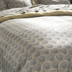 Garnier-Thiébaut - Tissu imprimé en satin de coton 120 fils/cm² Eventails Argile, Laize 300cm