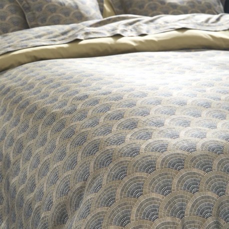 Garnier-Thiébaut - Tissu imprimé en satin de coton 120 fils/cm² Eventails Argile, Laize 300cm