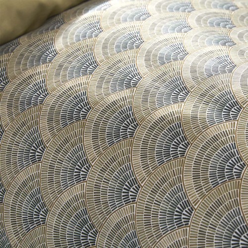 Garnier-Thiébaut - Tissu imprimé en satin de coton 120 fils/cm² Eventails Argile, Laize 300cm