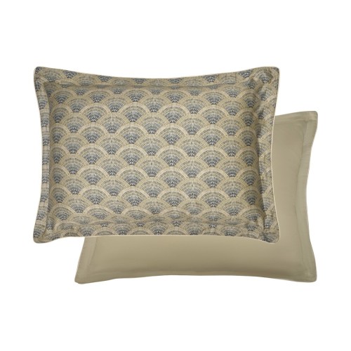 Garnier-Thiébaut - Tissu imprimé en satin de coton 120 fils/cm² Eventails Argile, Laize 300cm