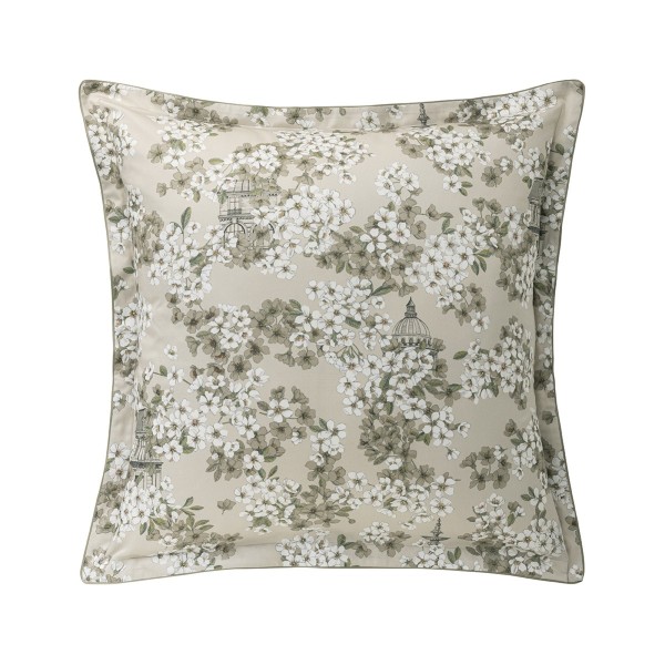 Fine Fleur, Taie d'oreiller carrée imprimée en satin de coton Bio 120 fils/cm² - Alexandre Turpault