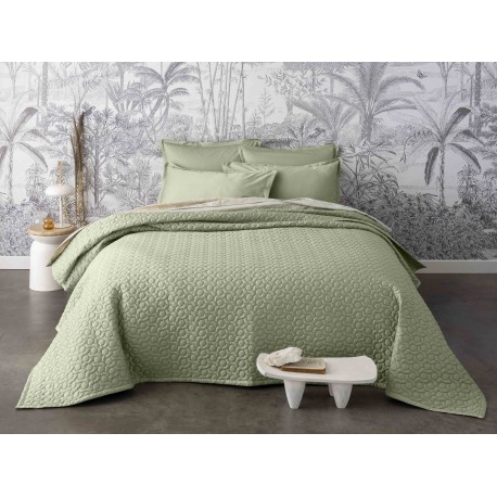 Couvre lit matelassé uni réversible satin de coton Bio Poésie Tilleul260x240, Alexandre Turpault