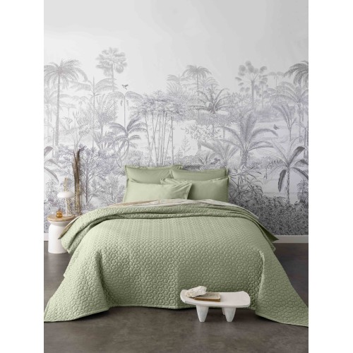 Couvre lit matelassé uni réversible satin de coton Bio Poésie Tilleul260x240, Alexandre Turpault