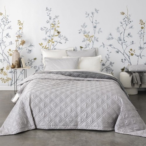 Couvre lit matelassé bicolore réversible satin de coton Bio Merveille Météore/Argent 260x240, Alexandre Turpault