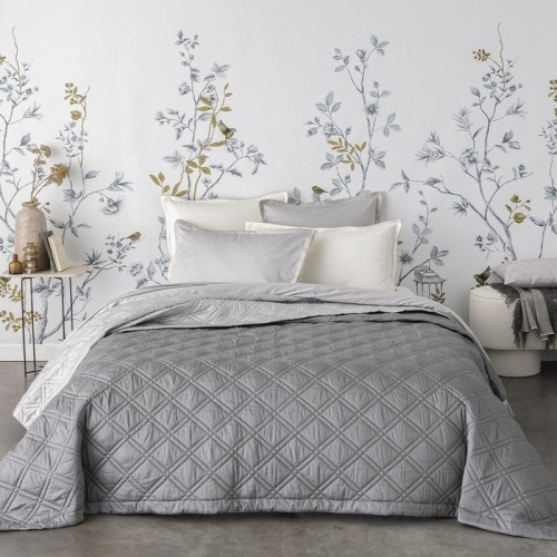 Couvre lit matelassé bicolore réversible satin de coton Bio Merveille Météore/Argent 260x240, Alexandre Turpault