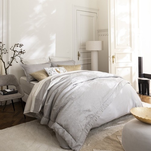 Courtepointe/ Bout de lit jacquard  Lin & Soie Argent 140x240, Alexandre Turpault