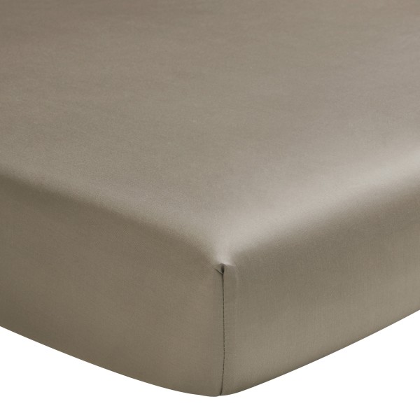 Drap housse uni Teophile Gazelle en satin de coton Bio 120 fils/cm² - Alexandre Turpault