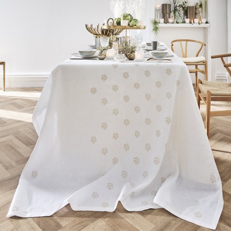 Nappe antitache pur lin uni brodé Sidérale Blanc, Alexandre Turpault