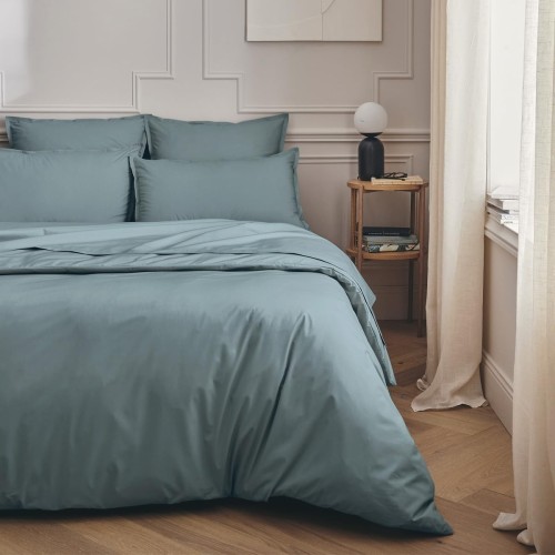 Housse de couette haut de gamme en percale de coton unie Première Bleu glacier, Essix