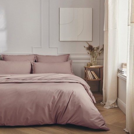 Parure de lit unie en percale de coton 80 fils/cm² Première Lilas, Essix