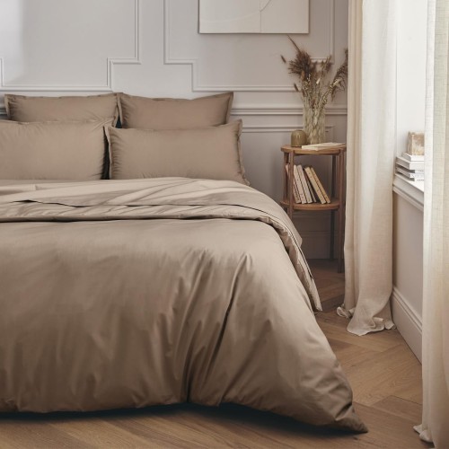 Parure de lit unie en percale de coton 80 fils/cm² Première Taupe, Essix