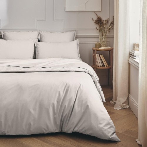 Parure de lit unie en percale de coton 80 fils/cm² Première Gris perle, Essix