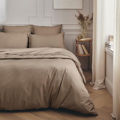 Housse de couette unie en percale de coton 80 fils/cm² Première Taupe, Essix