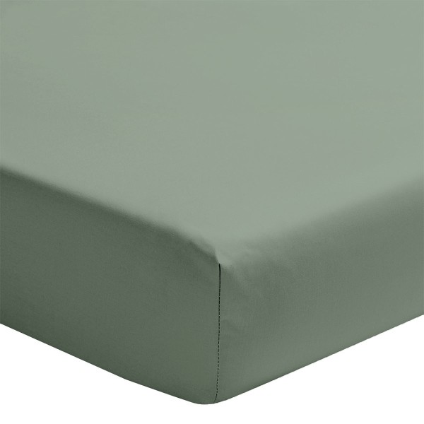Drap housse uni en percale de coton 80 fils/cm² Première Sauge, Essix