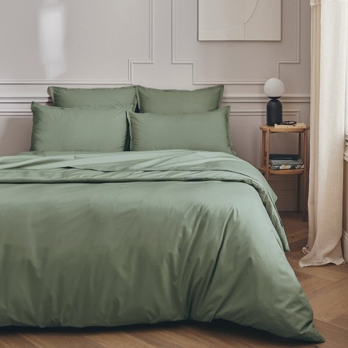 Parure de lit unie en percale de coton 80 fils/cm² Première Sauge, Essix