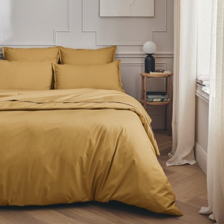 Parure de lit unie en percale de coton 80 fils/cm² Première Sahara, Essix