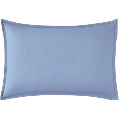 Taie d'oreiller rectangle unie en percale de coton 80 fils/cm² Première Bleu Olympe, Essix