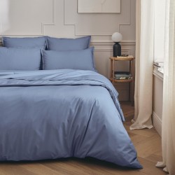 Housse de couette unie en percale de coton 80 fils/cm² Première Bleu Olympe, Essix