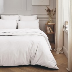 Parure de lit unie en percale de coton 80 fils/cm² Première Blanc, Essix