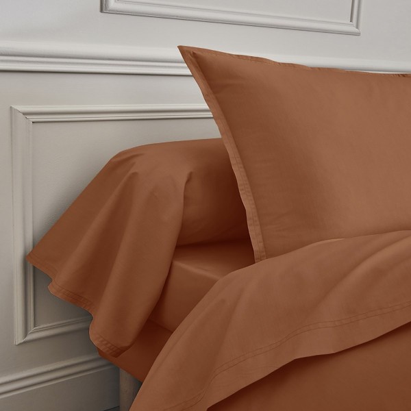 Parure de lit unie en percale de coton 80 fils/cm² Première Cuir, Essix