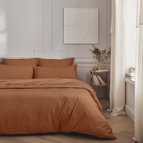 Housse de couette unie en percale de coton 80 fils/cm² Première Cuir, Essix