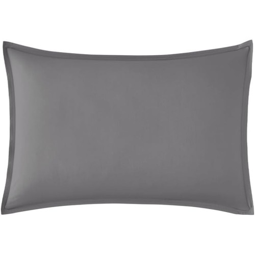 Taie d'oreiller rectangle unie en percale de coton 80 fils/cm² Première Basalte, Essix