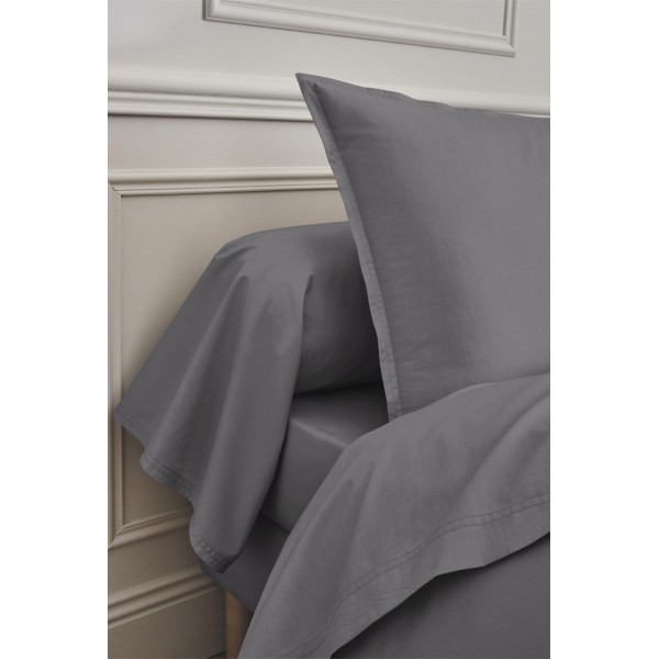 Parure de lit unie en percale de coton 80 fils/cm² Première Basalte, Essix