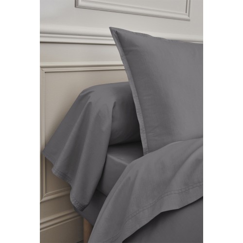 Parure de lit unie en percale de coton 80 fils/cm² Première Basalte, Essix