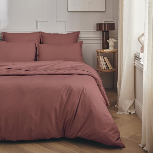Parure de lit unie en percale de coton 80 fils/cm² Première Bois de rose, Essix
