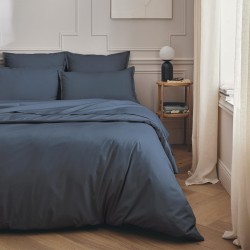 Parure de lit unie en percale de coton 80 fils/cm² Première Bleu nuit, Essix