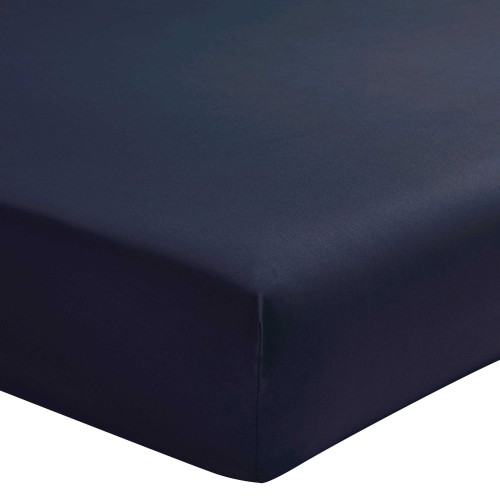 Drap housse uni en percale de coton 80 fils/cm² Première Bleu nuit, Essix