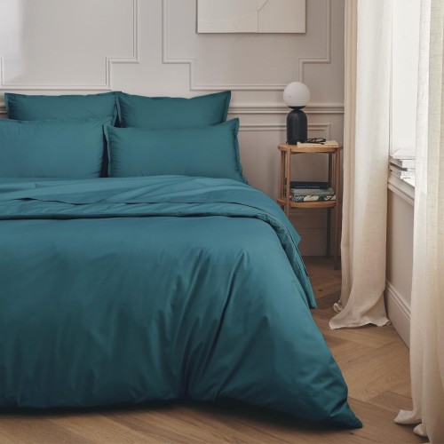 Drap housse uni en percale de coton Première Emeraude