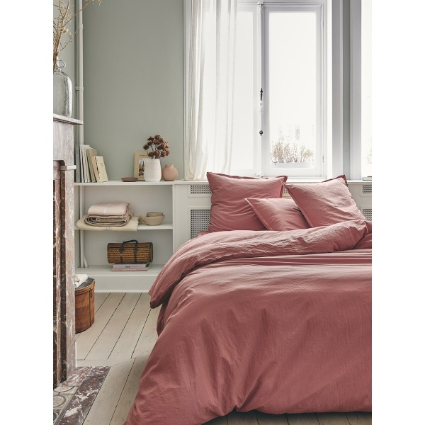 Parure de lit unie Tout Doux Rose indien lavé, Essix