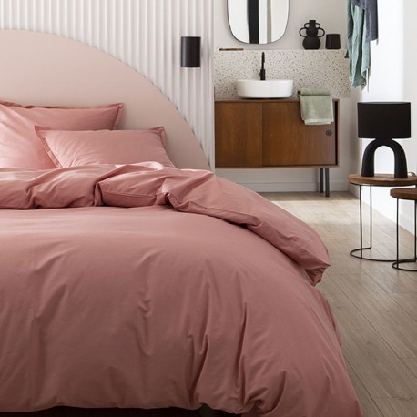 Parure de lit unie Tout Doux Rose solaire, Essix