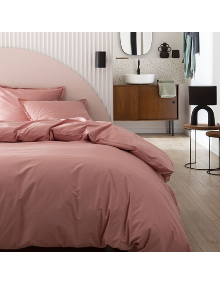Parure de lit unie Tout Doux Rose solaire, Essix