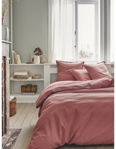 Housse de couette coton uni Tout Doux Rose indien, Essix