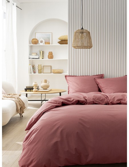 Housse de couette coton uni Tout Doux Rose indien, Essix